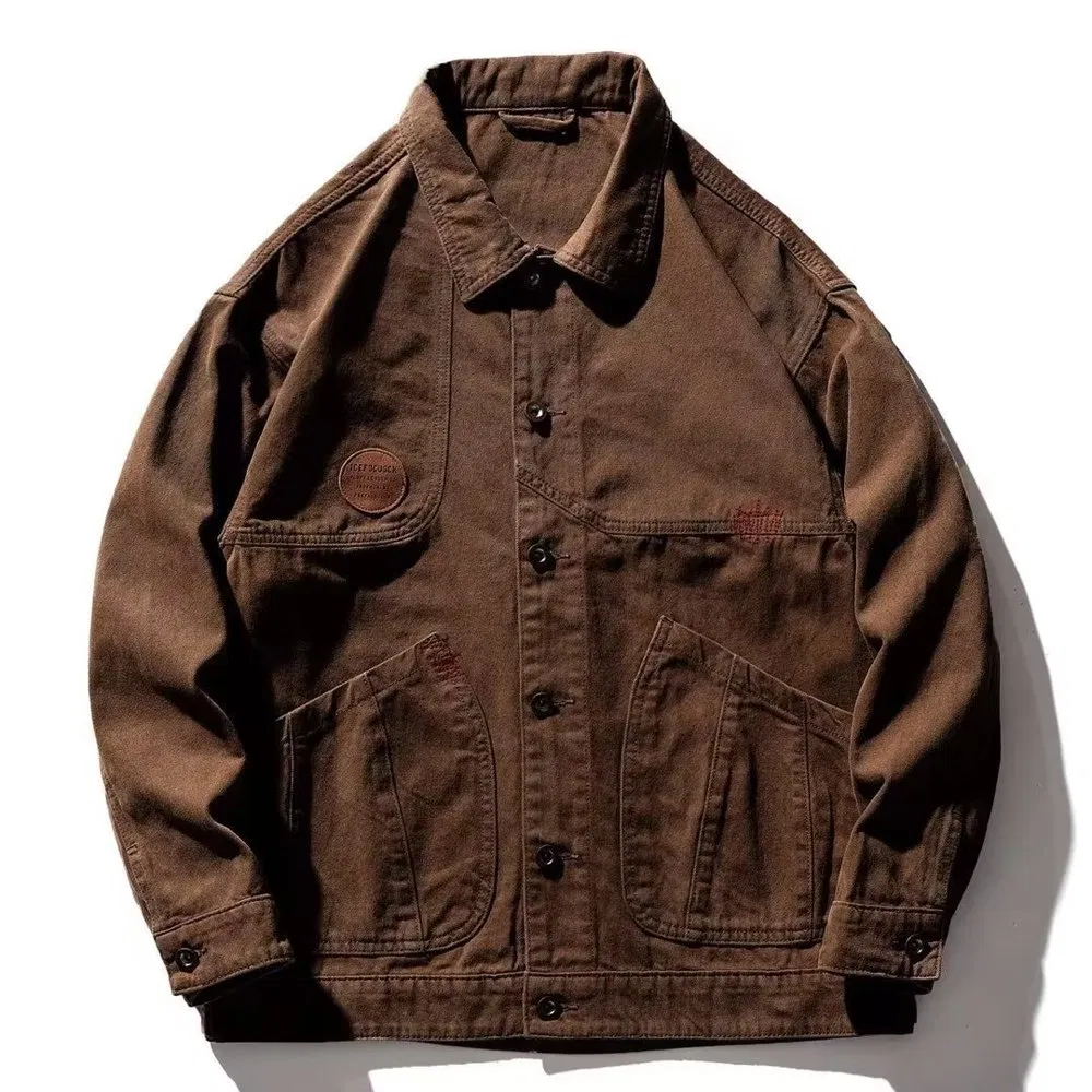 Premium Washed Denim Shirt Jacket Men Oversized Vintage Chic Outerwear