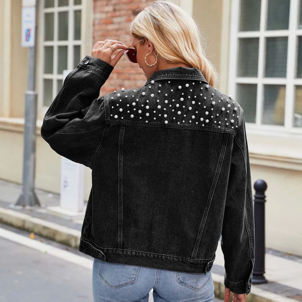 Wholesale Premium Slim-Fit Washed Denim Jacket Cropped Women's Cross-Border Fashion Jacket