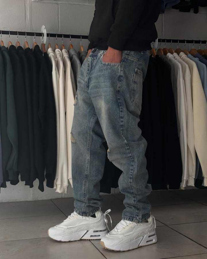 High Quality Custom Men's Distressed Straight Leg Vintage Wash Jean