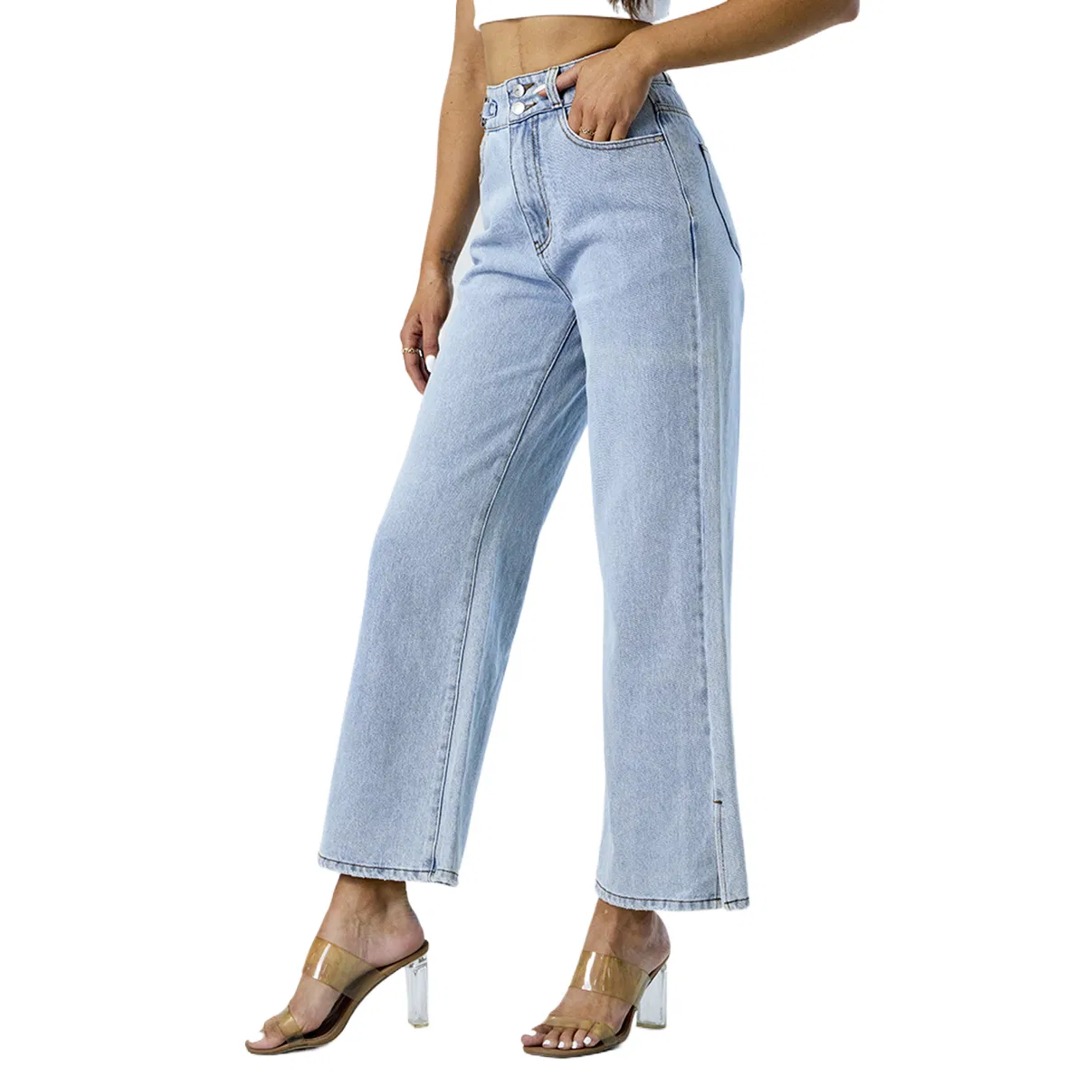 Fashion Wide Leg Pants High Waist Straight Women Mom Denim Jeans Trousers