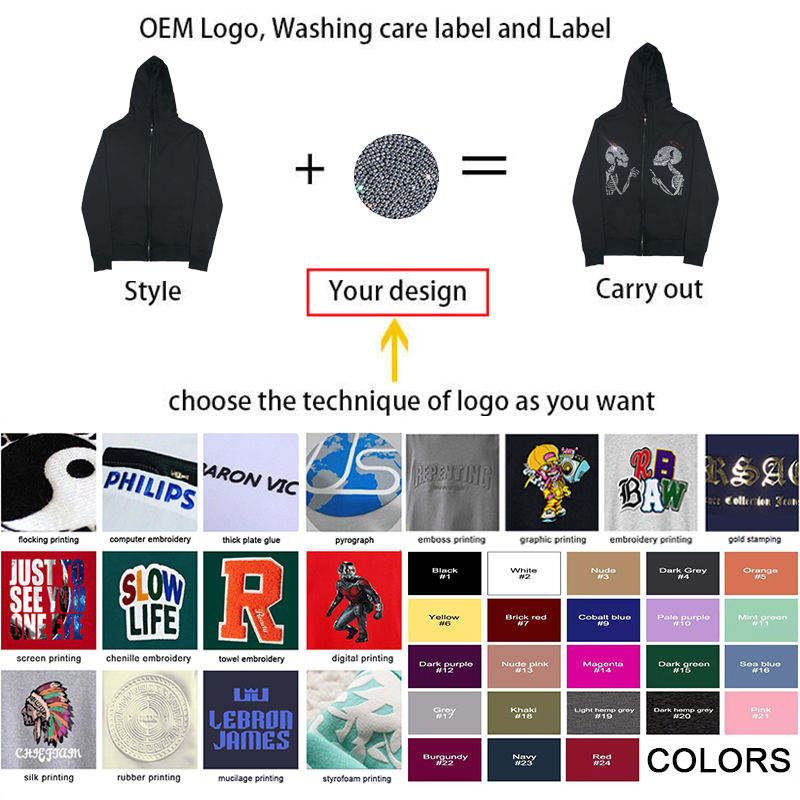 Custom Hoodie Made 3D Puff Print Custom Chenille Embroidery Zipper Windbreaker Hoodie Jacket Sweater Coat Men Full Face Zip up Hoodies