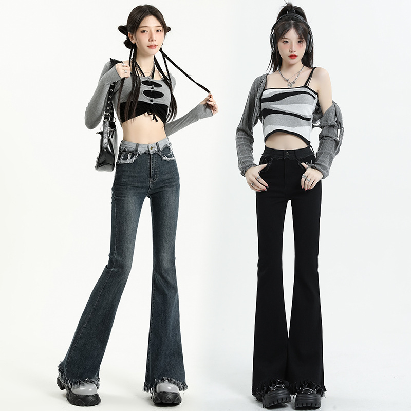 Jeans Hot Girl Retro Micro Flare Jeans Fashion High Waist Slim Fit Mopping Trousers