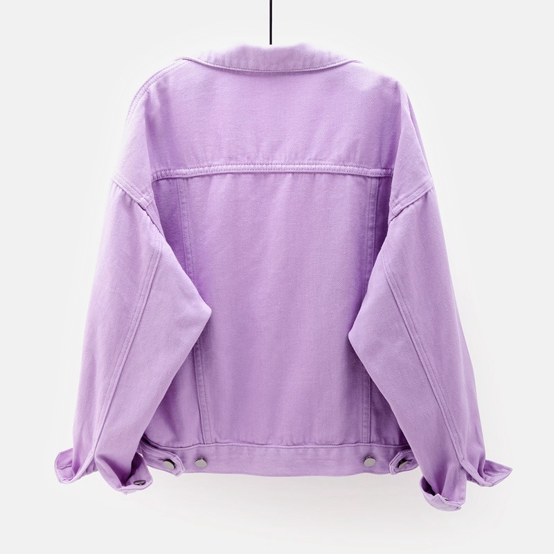 Women's Casual Denim Top Cotton Colored Leisure Cropped Fashion Lapel Jean Jacket