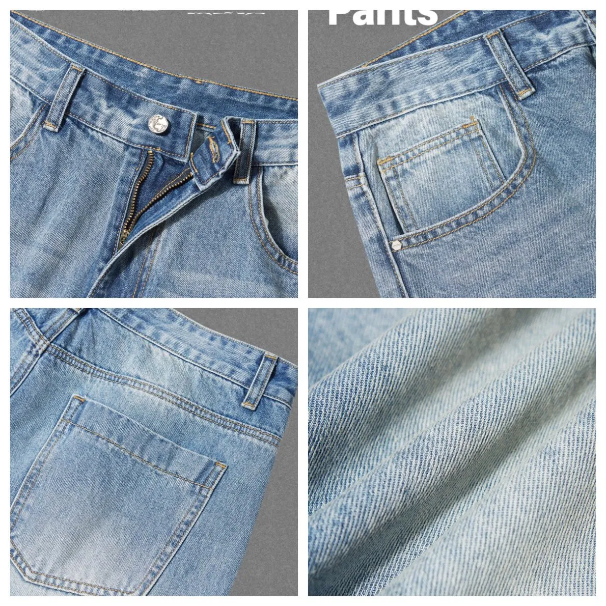 Wholesales Fashion Design Cropped Blue Wide-Leg 90%Cotton 5%Polyester 5%Viscose Fibre Jeans Men Washed High Quality Good Selling All Season Jeans