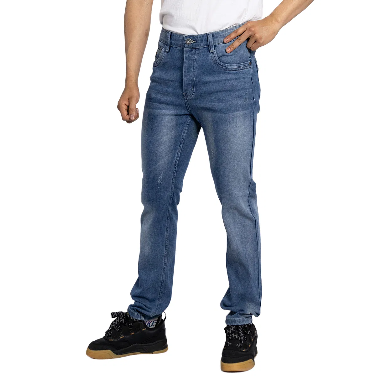 Custom Distressed Blue Soft Cotton Denim Ripped Straight Men Slim Denim Jeans