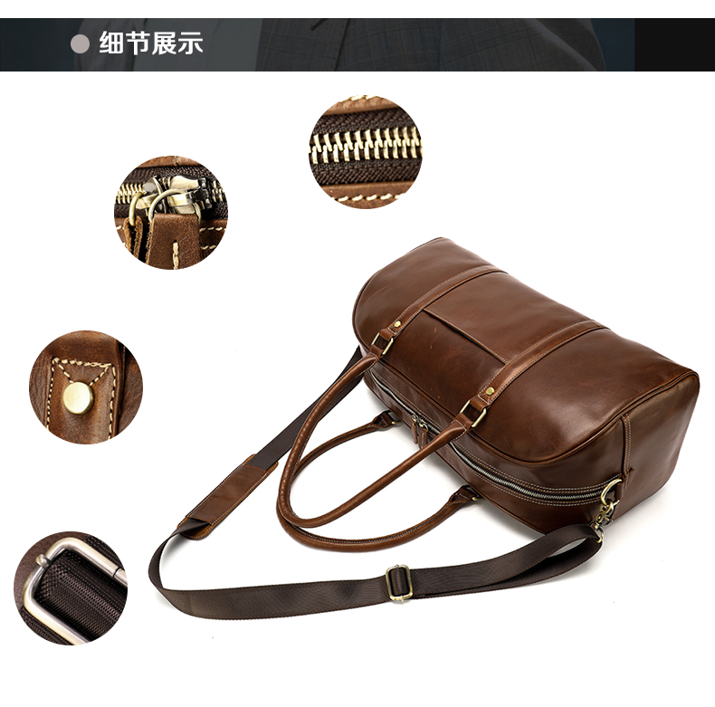 100% Leather Duffel Bag Travel Bag for Men