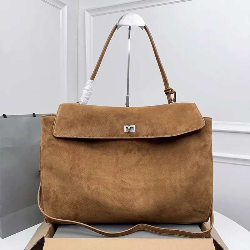 Fashion Suede Cowhide Handbag Sheepskin Lining Messenger Bag Top Handle Bag