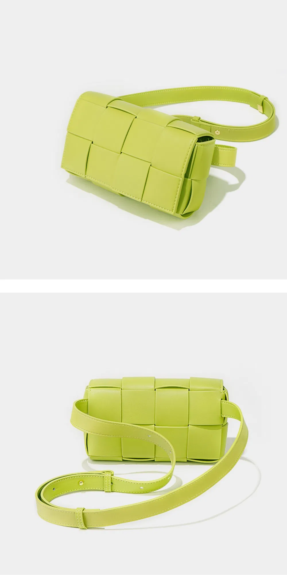 Trendy Top Grain Leather Weave Flap Bag Women Mini Underarm Messenger Purse