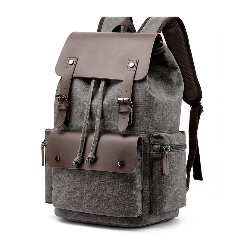Unisex Rucksack 15.6 Inch Laptop Vegan Vintage Leather Canvas Backpack for Men
