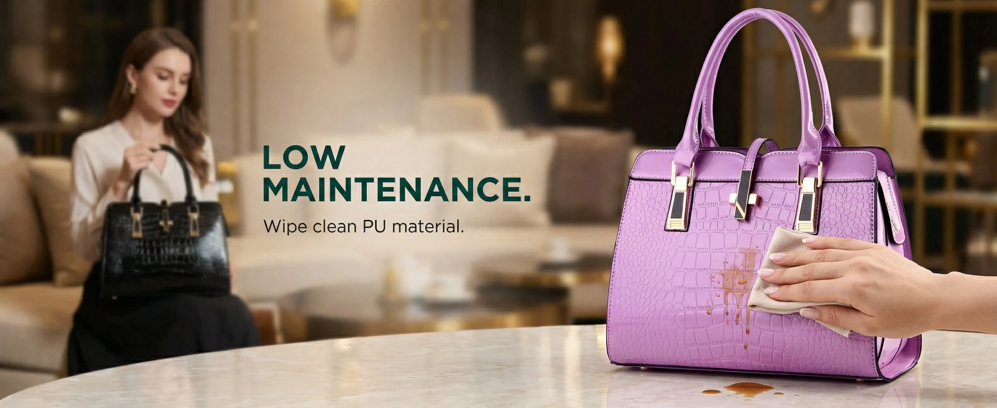 Ladies PU Leather Shoulder Bag Crocodile Embossed Work Tote Handbag