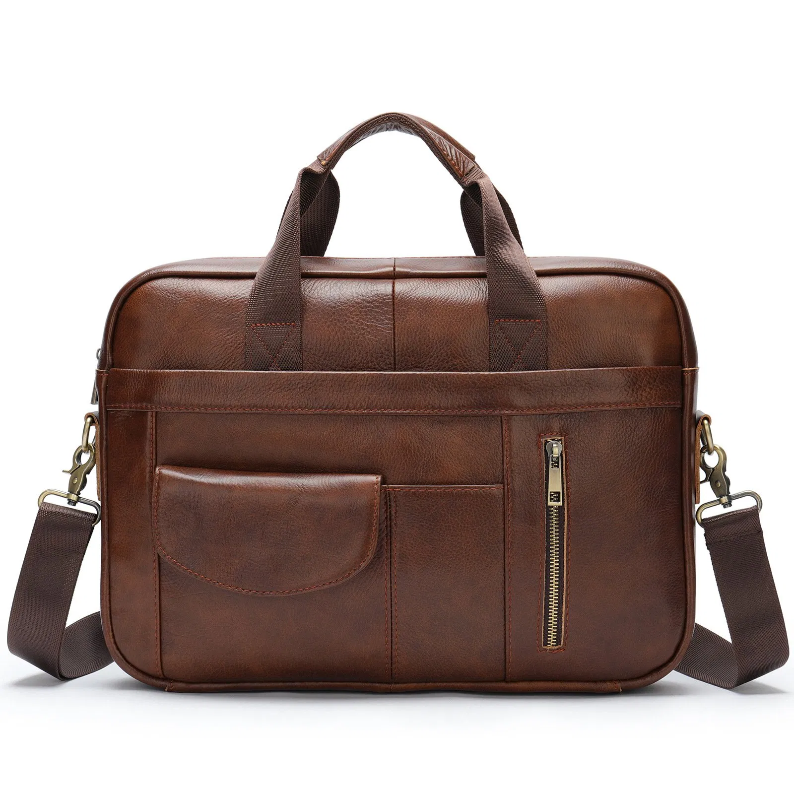 Stylish 14 Inch Genuine Leather Laptop Messenger Bag for Men
