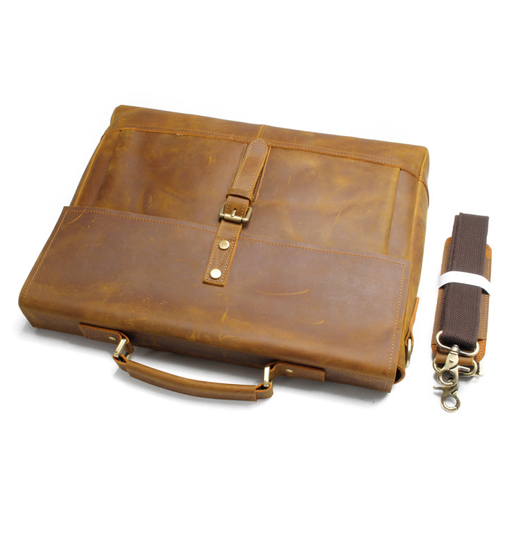Vintage Brown Briefcase Leather Laptop Bag Document Portfolio Leather Briefcase