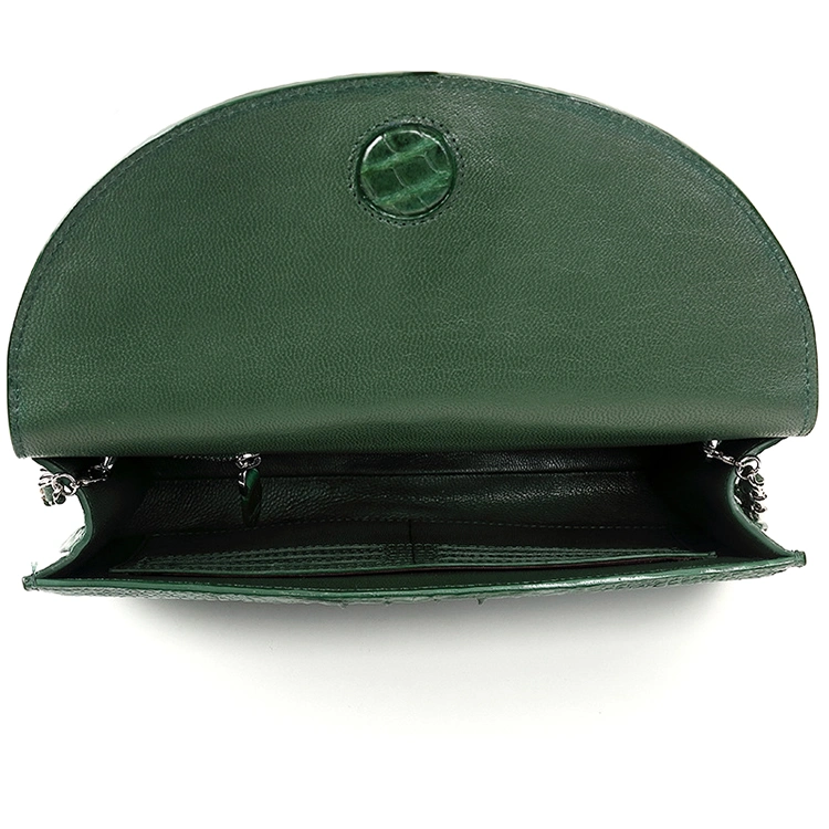 High End Handmade Green Genuine Crocodile Skin Leather Clutch Bag with Metal Chain