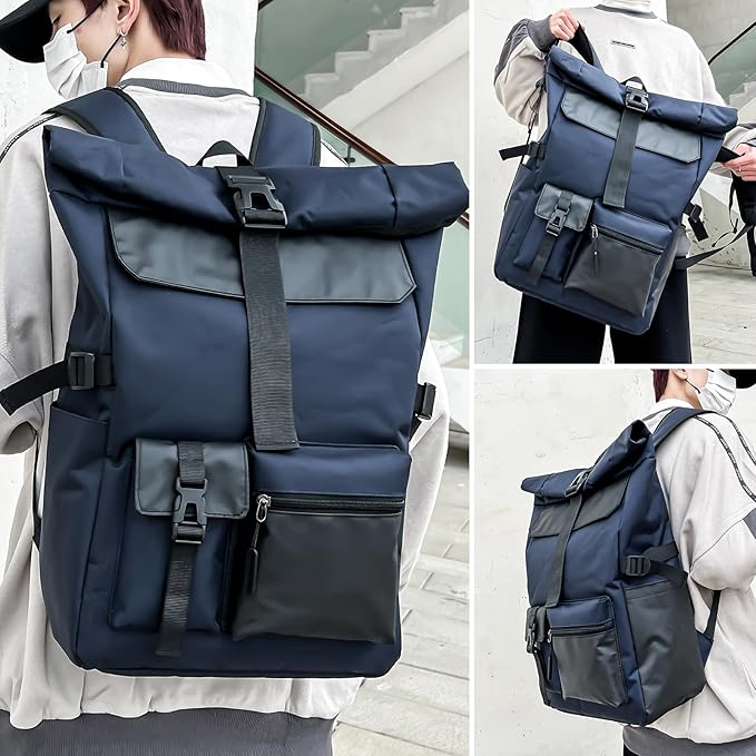 2026 New Popular Outdoor Waterproof Laptop Backpack Custom Large Capacity Roll Top PU Leather Travel Bag