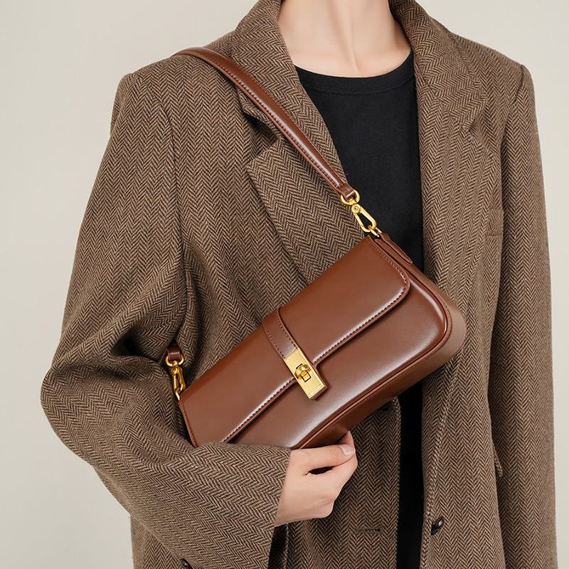 Fashion High Quality Genuine Leather Ladies Handbags Luxury Underarm Bag Female Crossbody Bags Vintage Women Shoulder Bag