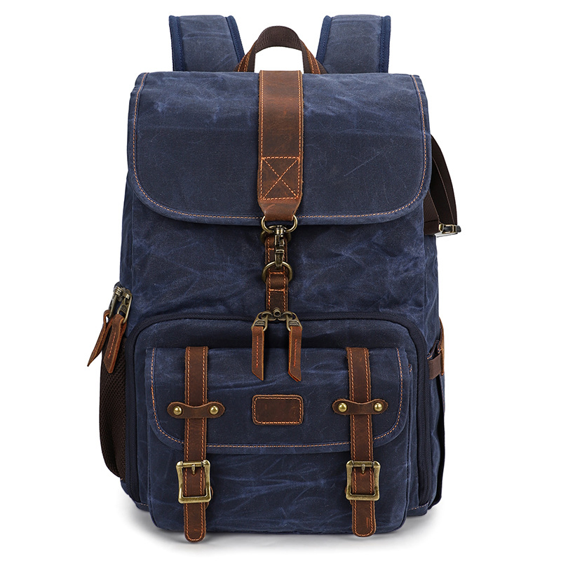 Travel Vegan Leather Canvas Backpack Men Vintage Laptop School Bag Backpack Canvas Daypack Large