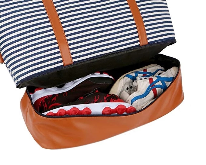 Women Canvas Leather Travel Weekender Overnight Carry-on Shoulder Duffel Tote Bag