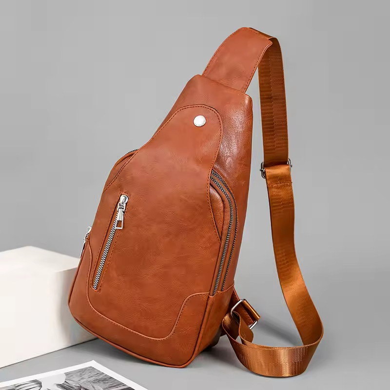 Crossbody Mans Chest Bag New Genuine Leather Texture Waterproof Casual Sports Travel Single Shoulder Backpack Trendy