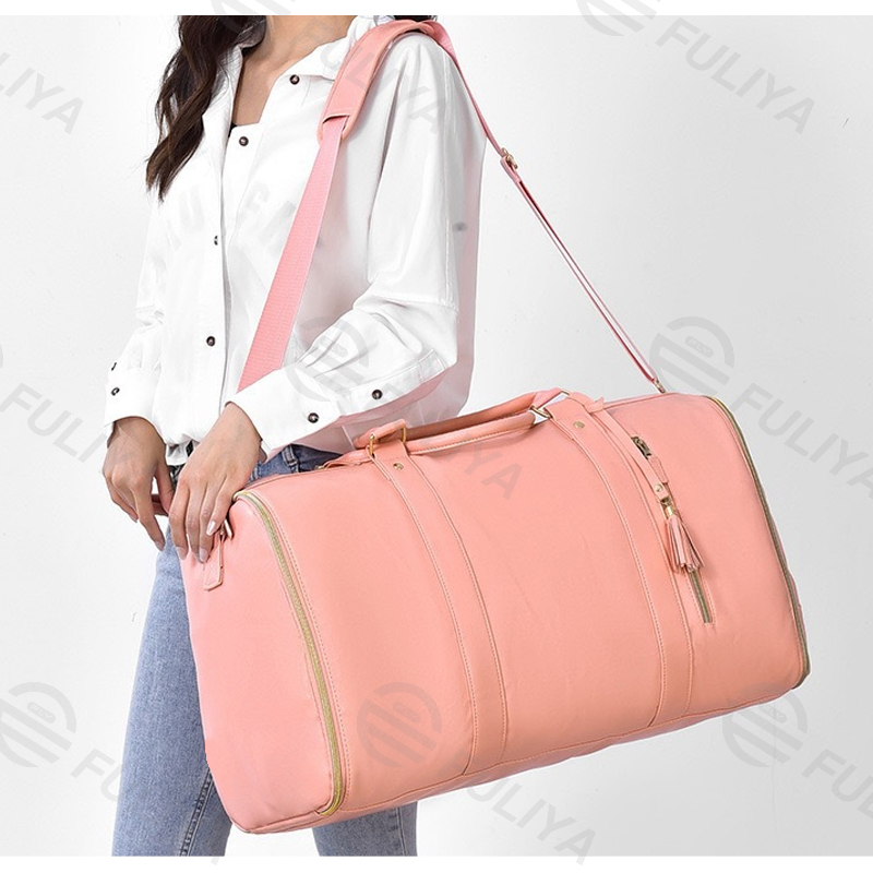 Fuliya Wholesale Expandable Outdoor PU Leather Luggage Travel Folding Business Suit Bag Men Duffel Garment Travelling Bag