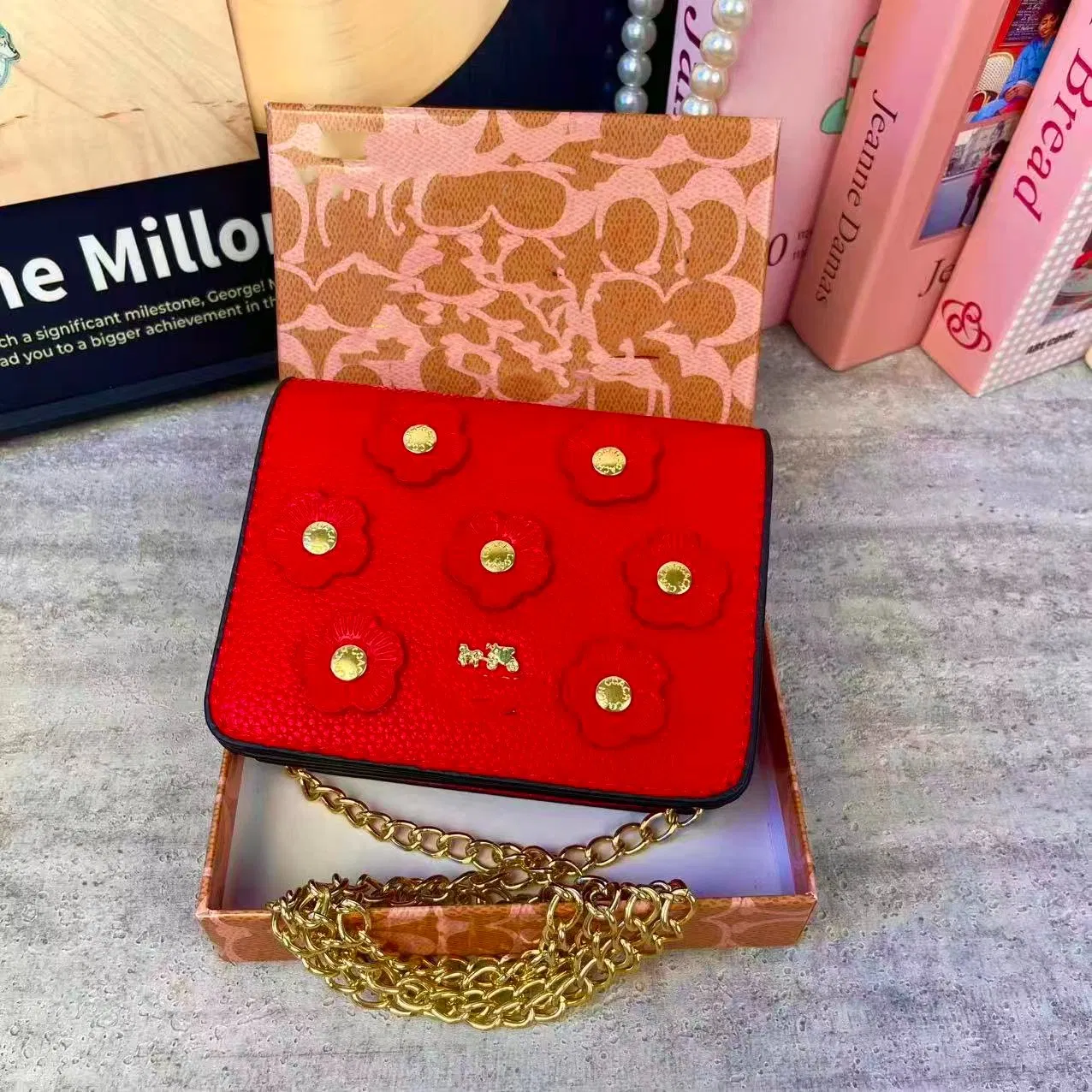 Wholesale Replica Online Store Leather AAA Wallet Carteras Mujer Ladies Small Purse Chain Flower Mini Designer Bag