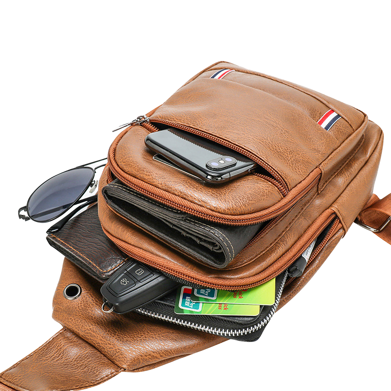 Men's Versatile Chest Pack Waterproof PU Leather Waist Bag for Outdoor Sports Travel Shoulder Crossbody Pack