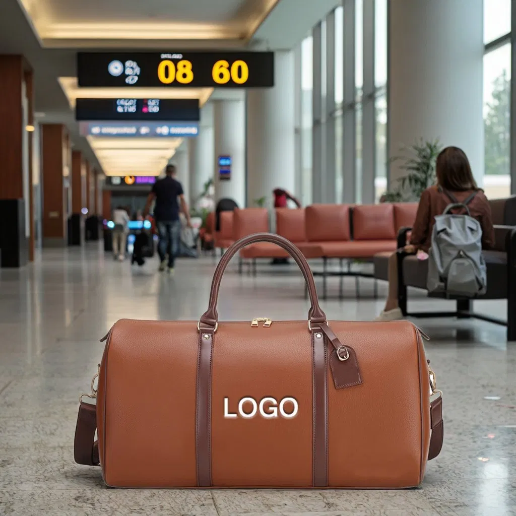 Custom Logo Luxury Large PU Leather Duffel Bag Weekender Overnight Travel Crossbody Shoulder Bag for Men Waterproof Fashion Style