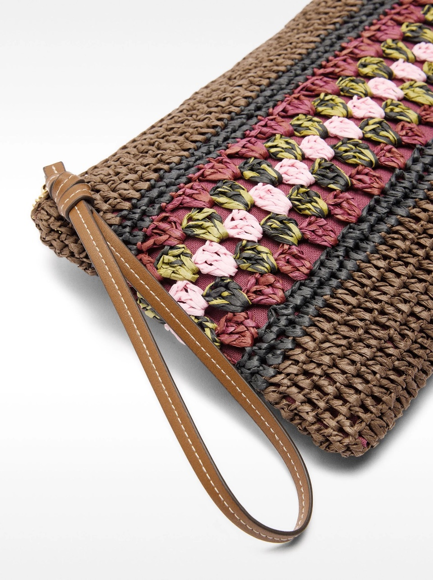 Leather Purse Woman Card Holder Lady Envelope Bag with Straw Effect Zip Genuine Leather Clutch Fashion Wallet