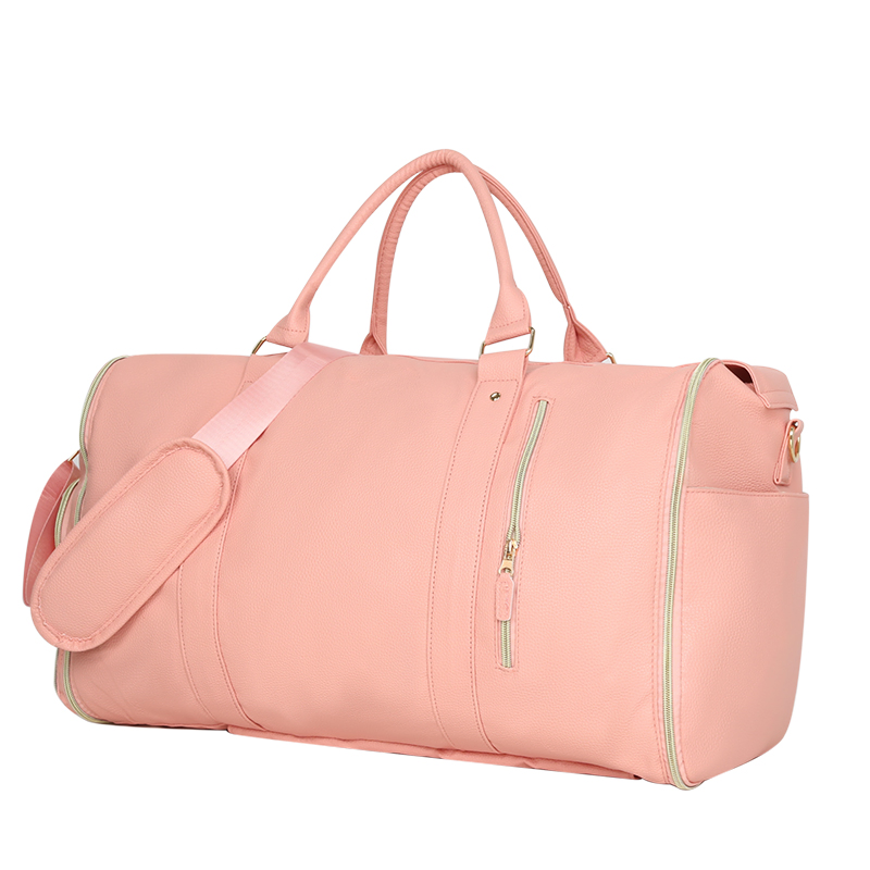 Fuliya Wholesale Expandable Outdoor PU Leather Luggage Travel Folding Business Suit Bag Men Duffel Garment Travelling Bag