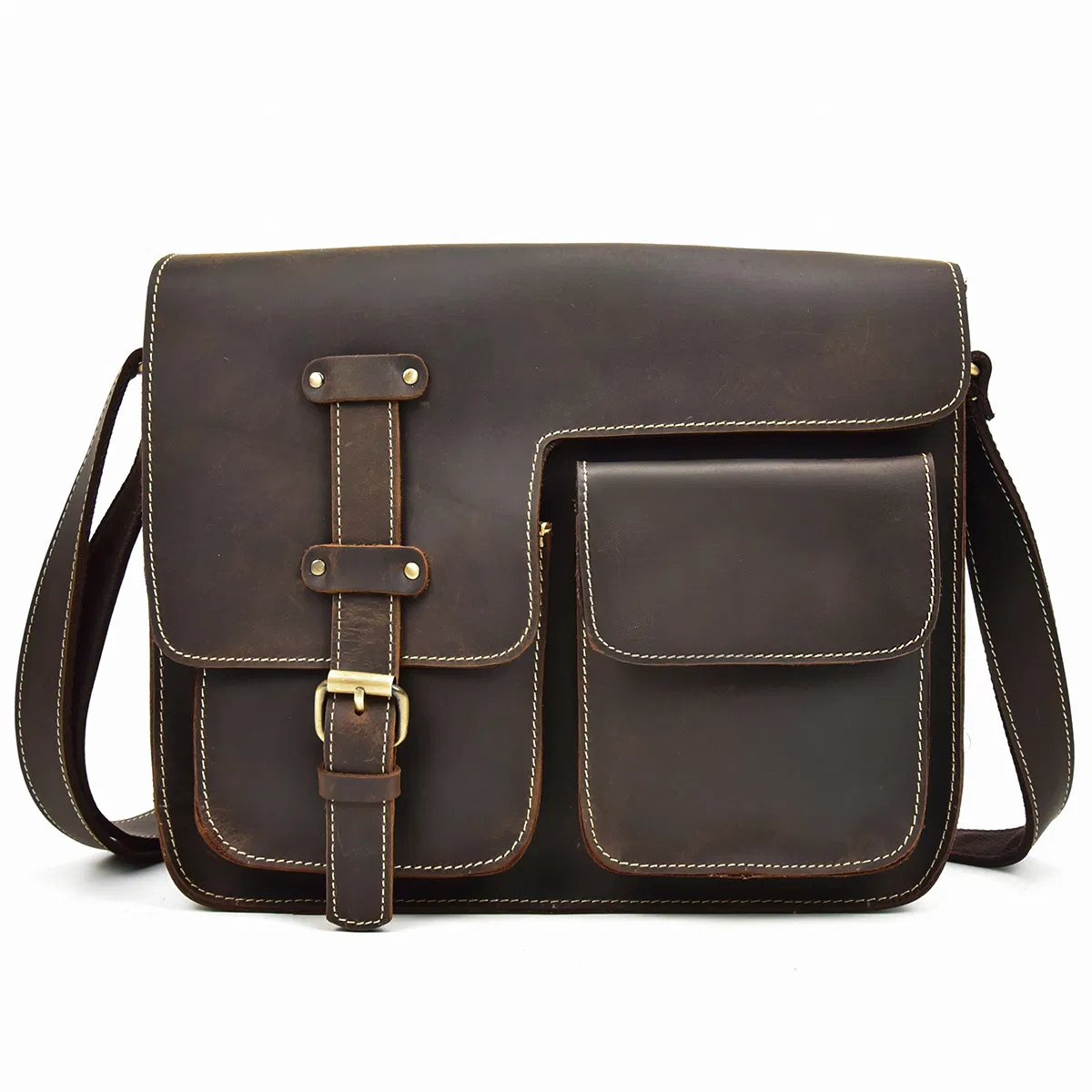 Vintage Large Capacity Portable Full Grain Genuine Leather Red Brown Office Laptop Bag Briefcase