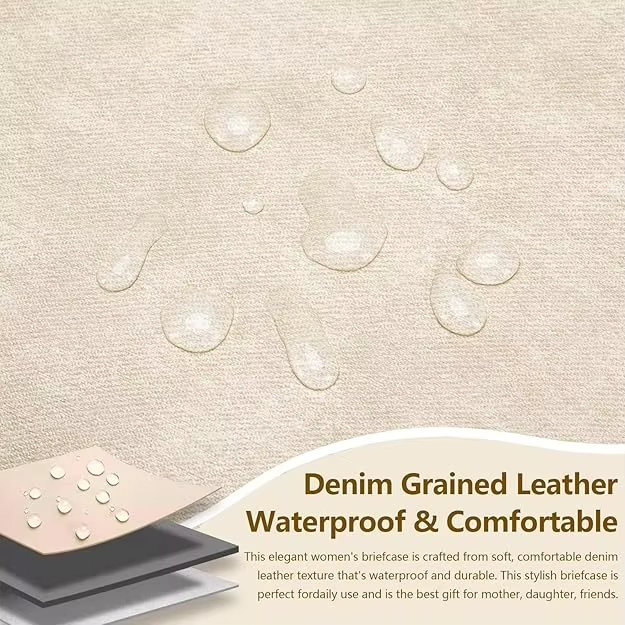 Leather Laptop Bag for Women Waterproof Work Briefcase Elegant Messenger Computer Shoulder Bags with Adjustable Shoulder Strap