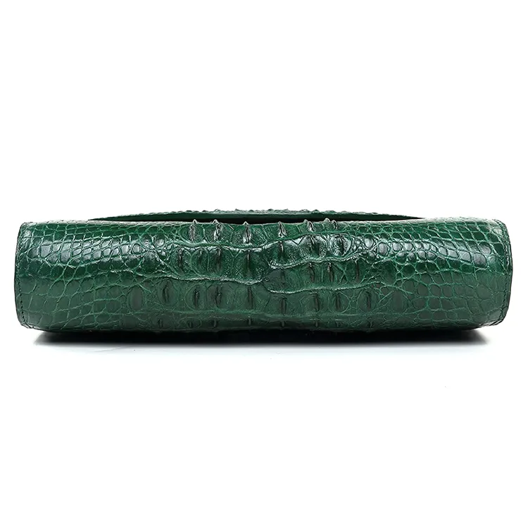 High End Handmade Green Genuine Crocodile Skin Leather Clutch Bag with Metal Chain