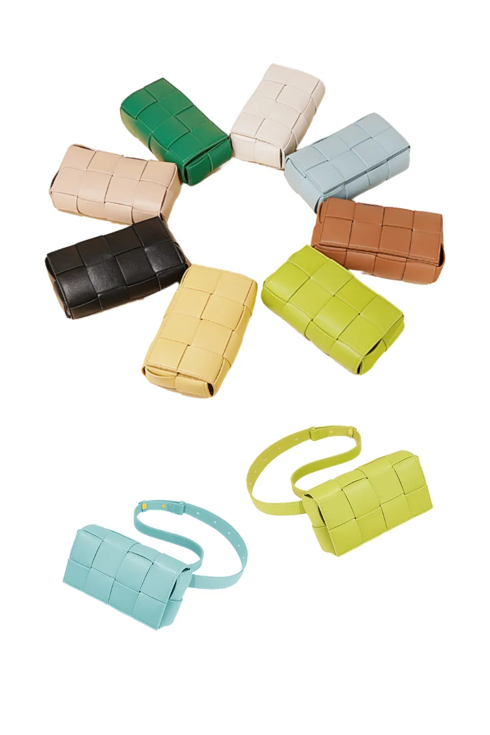 Trendy Top Grain Leather Weave Flap Bag Women Mini Underarm Messenger Purse