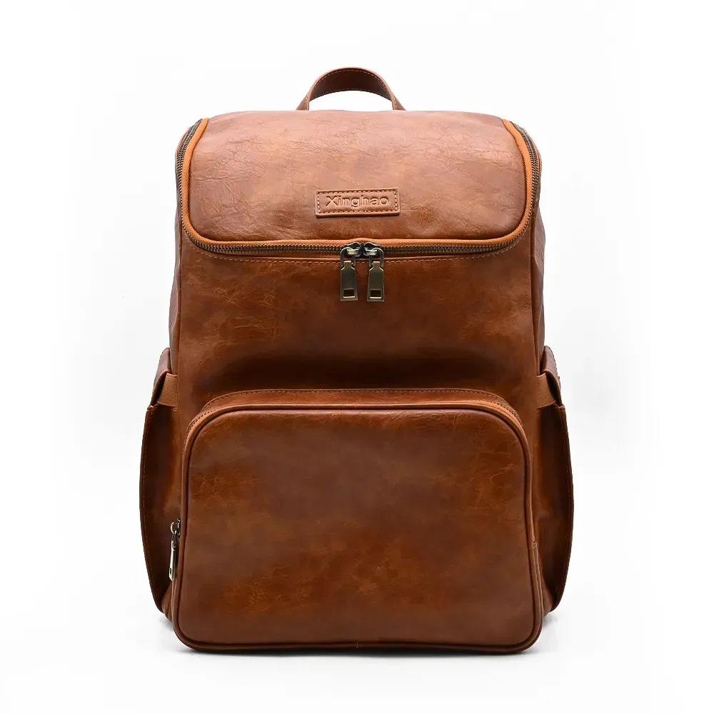 Wholesale Fashion Convertible Vegan Leather Baby Bag Large Mother Baby Dads Diaper Backpack with Insulated Bottle Pockets