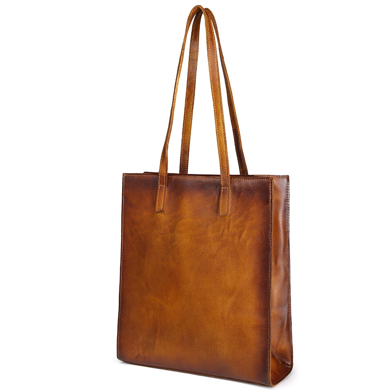 Hot Selling OEM Design Vintage Brown Shoulder Bag Cow Hide Leather Women Tote Bag