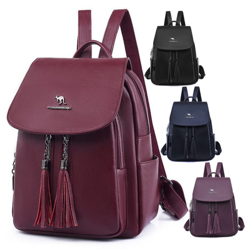 PU Leather Stylish Lady Bags Luxury Women Zipper Vegan Backpack