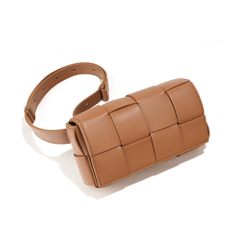 Trendy Top Grain Leather Weave Flap Bag Women Mini Underarm Messenger Purse