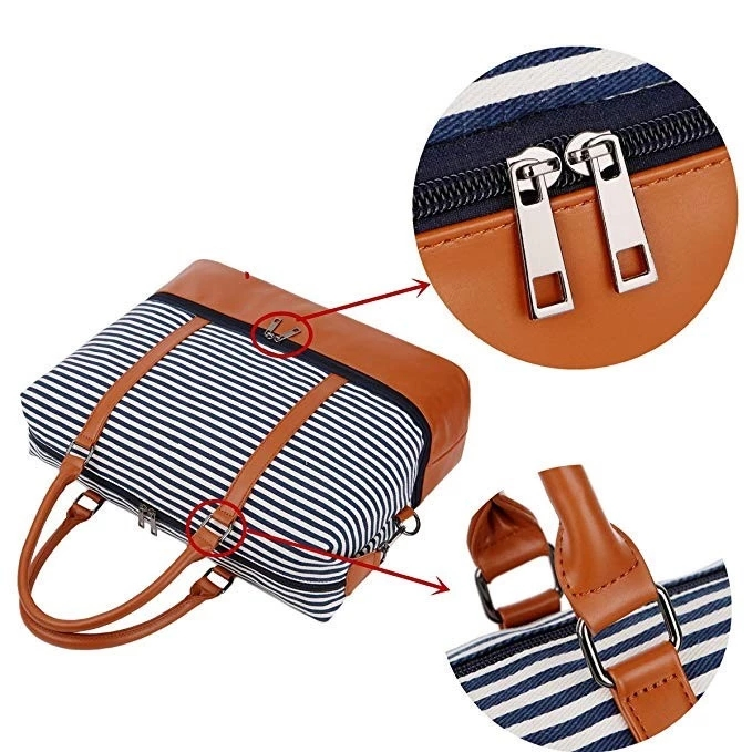 Women Canvas Leather Travel Weekender Overnight Carry-on Shoulder Duffel Tote Bag