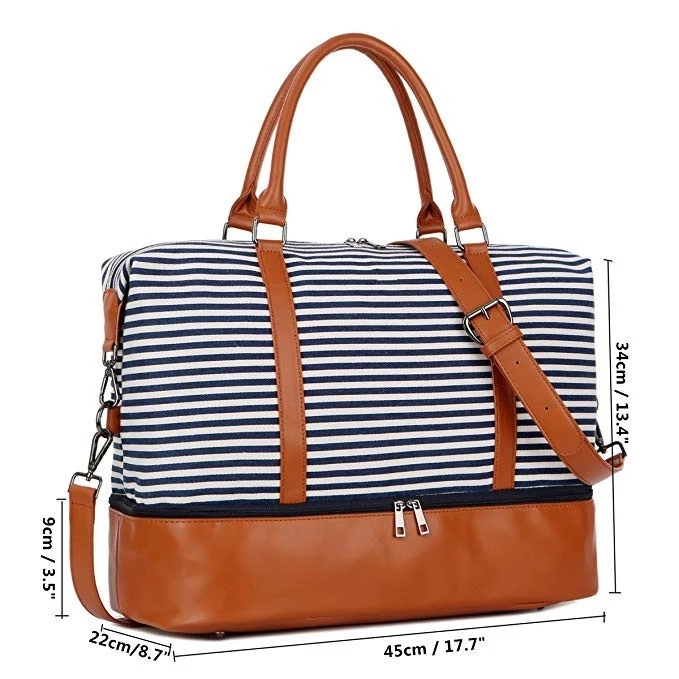 Women Canvas Leather Travel Weekender Overnight Carry-on Shoulder Duffel Tote Bag