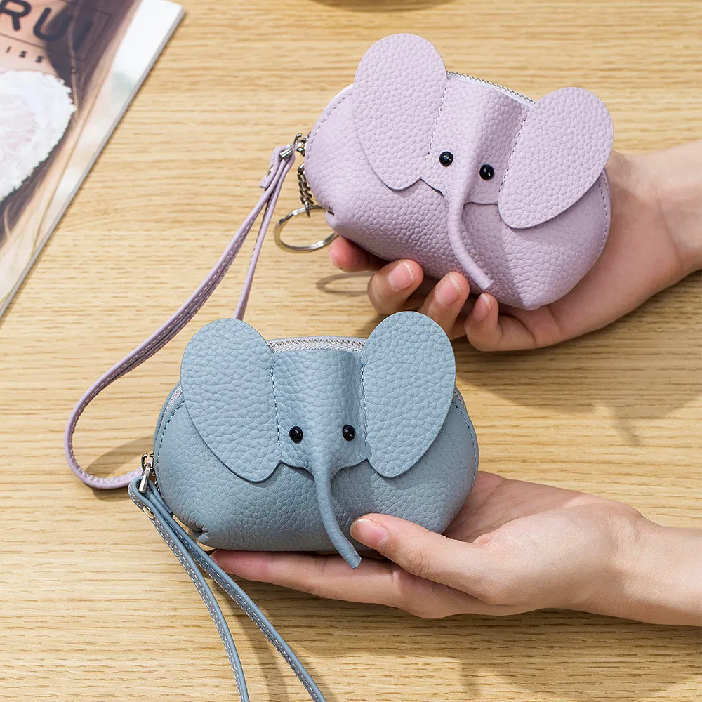 New Style Creative Card Holder, Genuine Leather Elephant Coin Purse for Women, Compact First Layer Cowhide Clutch Bag Coin Bag