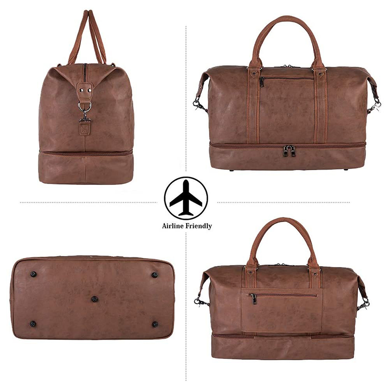 Unisex Gym Waterproof Travel Leather Duffel Bag with Show Compartment