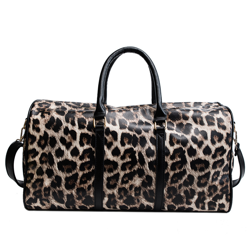 Women Travel Duffel Bag Carry on Tote Weekender Overnight Bag Leopard PU Leather Cross Body Bag