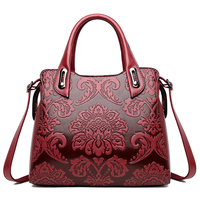 (V604) Lady Fashion PU Leather Embossed Flower Pattern Bag Women Tote Handbag