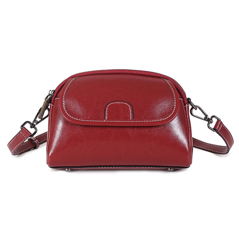 Vintage Oil-Waxed Genuine Leather Small Shoulder Crossbody Bag for Everyday Essential Purse