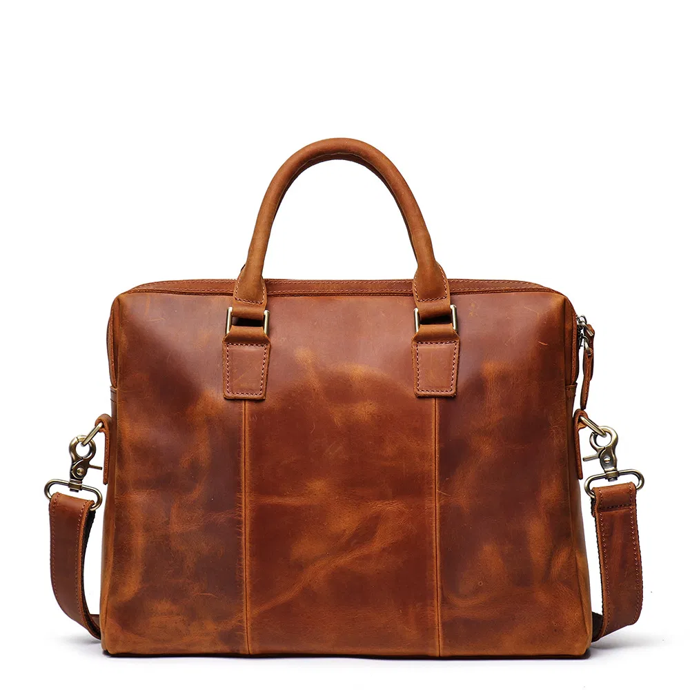 Cowhide Shoulder Diagonal Span Custom Leather Laptop Bag Briefcase for Men