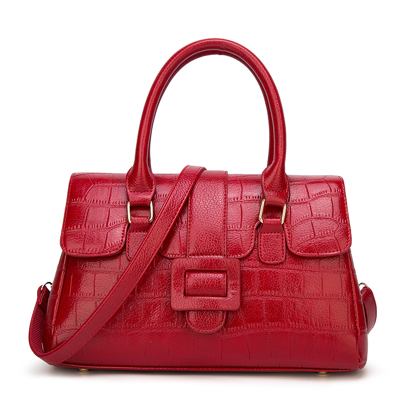 New Elegant Croc Embossed PU Leather Lady Handbag with Long Shoulder Strap
