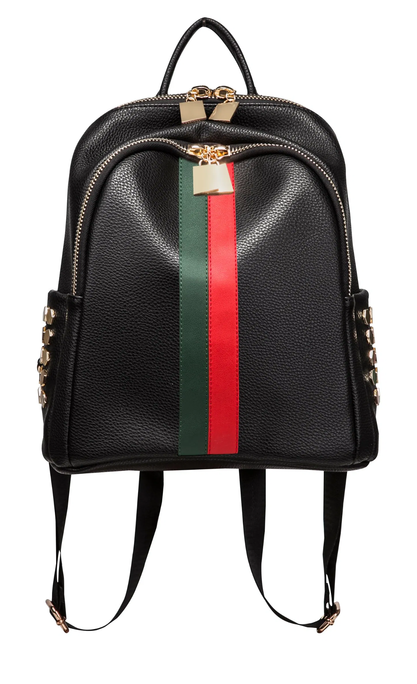 BSCI Bag Wholesaler Manufacturer, RPET PU Vegan Leather Daypack Leisure Double Shoulder Backpack with Stripe and Studs