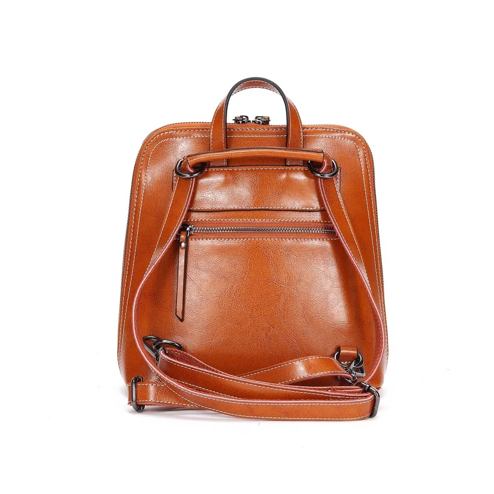 Smooth PU Leather Women Backpack Front View