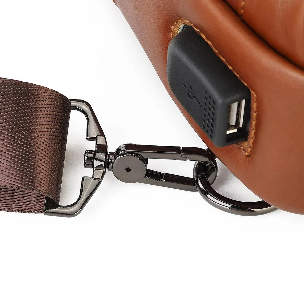 Leather Chest Bag Travel Custom Logo One Shoulder Crossbody Waterproof USB Sling Bag