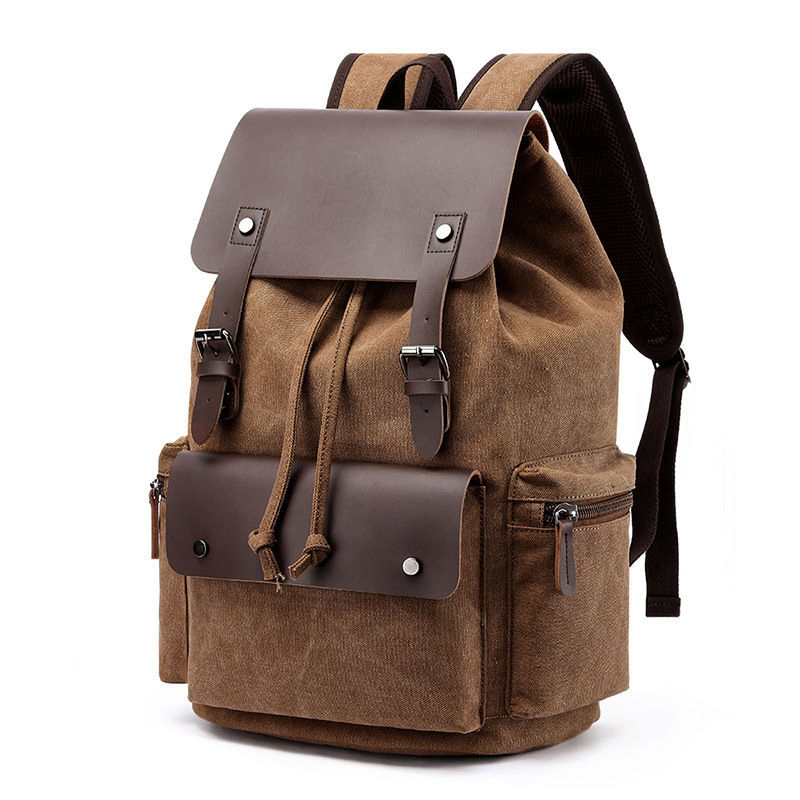 Unisex Rucksack 15.6 Inch Laptop Vegan Vintage Leather Canvas Backpack for Men