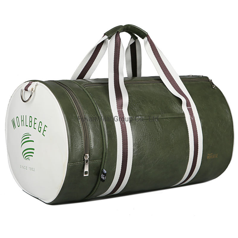 Custom Logo Waterproof Leather Mens Gym Bag Women Sport Travel Duffel Bags with Shoes Compartment